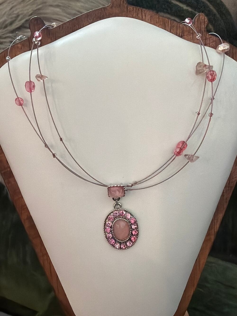 Vintage VCLM Multi-Strand Illusion Pendant Necklace pink